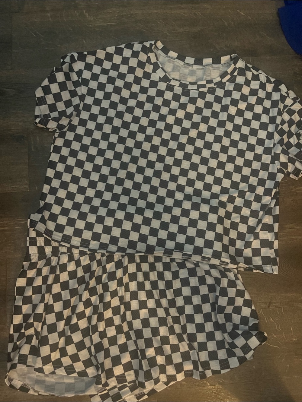 Source Unknown Black & White Checkerboard High-Waist Shorts Set